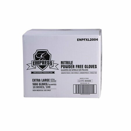 EMPRESS Nitrile Disposable Gloves, Nitrile, Powder-Free, XL, 100 PK ENPFXL2004